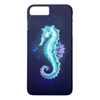 Crystal Ice Seahorse on Blue Background