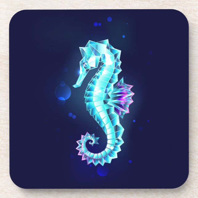 Crystal Ice Seahorse on Blue Background Coaster (Front)