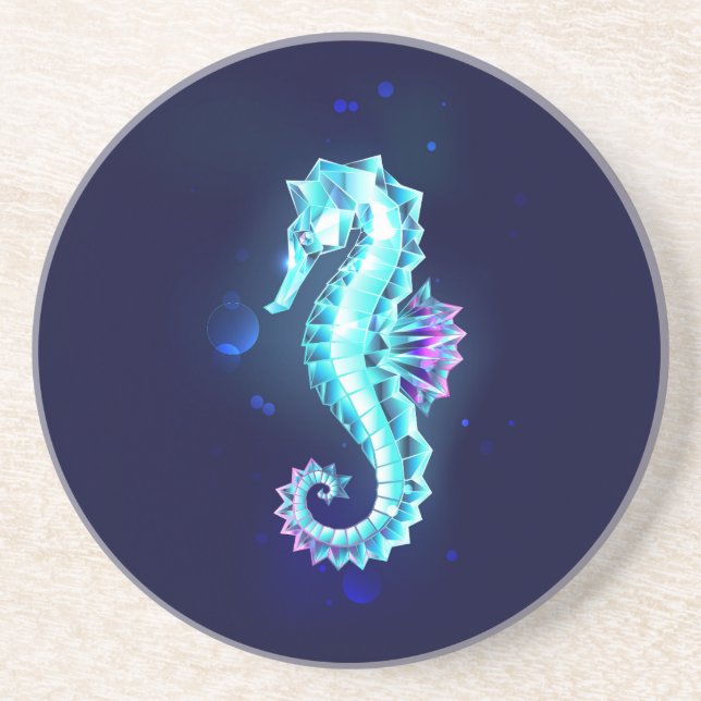 Crystal Ice Seahorse on Blue Background Coaster (Front)