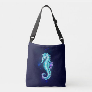 Crystal Ice Seahorse on Blue Background Crossbody Bag