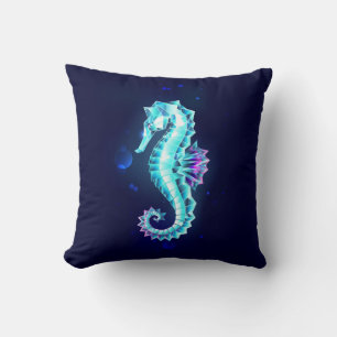 Crystal Ice Seahorse on Blue Background Cushion
