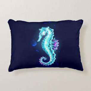 Crystal Ice Seahorse on Blue Background Decorative Cushion