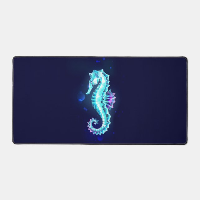Crystal Ice Seahorse on Blue Background Desk Mat (Front)