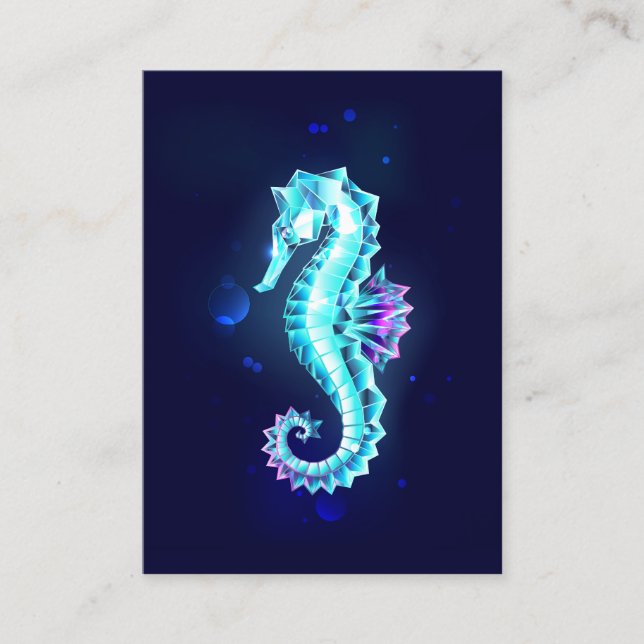 Crystal Ice Seahorse on Blue Background Discount Card (Front)