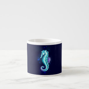 Crystal Ice Seahorse on Blue Background Espresso Cup