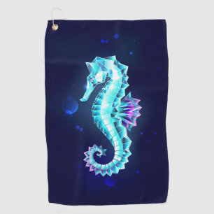 Crystal Ice Seahorse on Blue Background Golf Towel