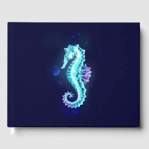 Crystal Ice Seahorse on Blue Background Guest Book