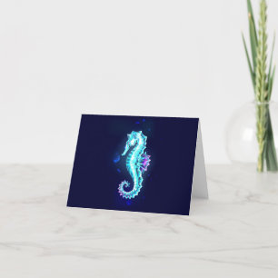 Crystal Ice Seahorse on Blue Background Holiday Card