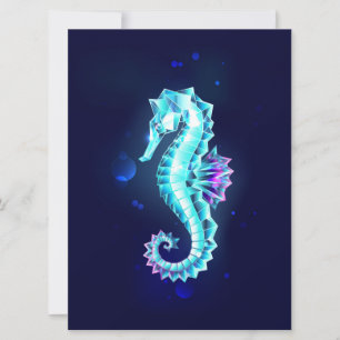 Crystal Ice Seahorse on Blue Background Holiday Card