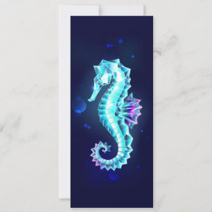 Crystal Ice Seahorse on Blue Background Holiday Card