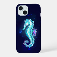 Crystal Ice Seahorse on Blue Background