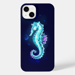 Crystal Ice Seahorse on Blue Background iPhone 14 Plus Case
