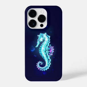 Crystal Ice Seahorse on Blue Background iPhone 14 Pro Case