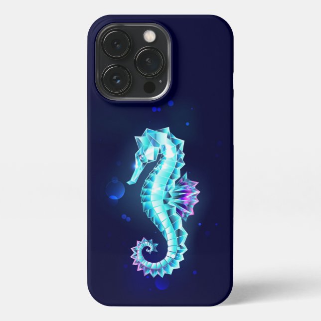 Crystal Ice Seahorse on Blue Background iPhone Case (Back)