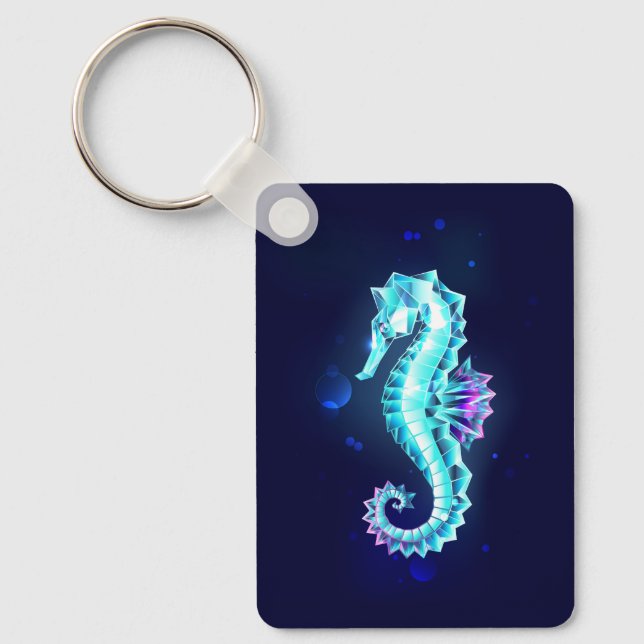 Crystal Ice Seahorse on Blue Background Key Ring (Front)