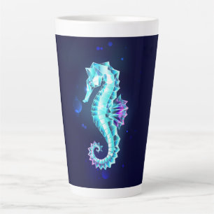 Crystal Ice Seahorse on Blue Background Latte Mug