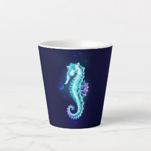 Crystal Ice Seahorse on Blue Background Latte Mug