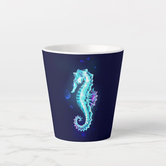 Crystal Ice Seahorse on Blue Background Latte Mug (Front)