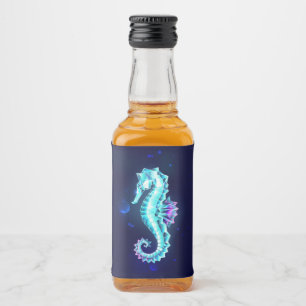 Crystal Ice Seahorse on Blue Background Liquor Bottle Label