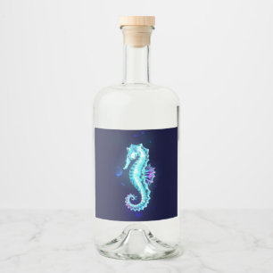 Crystal Ice Seahorse on Blue Background Liquor Bottle Label