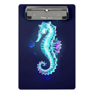 Crystal Ice Seahorse on Blue Background Mini Clipboard