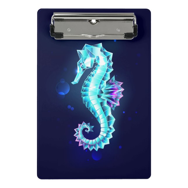 Crystal Ice Seahorse on Blue Background Mini Clipboard (Front)