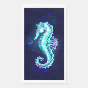 Crystal Ice Seahorse on Blue Background Napkin