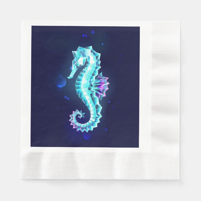 Crystal Ice Seahorse on Blue Background Napkin (Front)