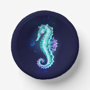 Crystal Ice Seahorse on Blue Background Paper Plate