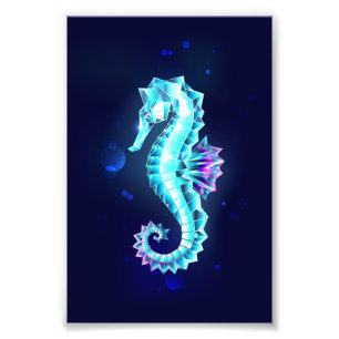 Crystal Ice Seahorse on Blue Background Photo Print