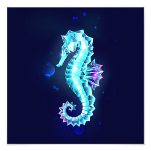 Crystal Ice Seahorse on Blue Background Photo Print