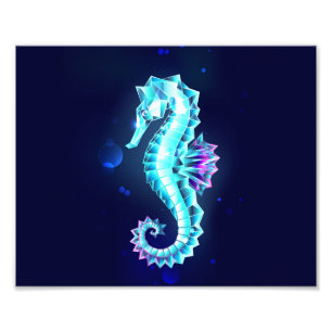 Crystal Ice Seahorse on Blue Background Photo Print