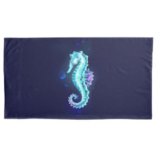 Crystal Ice Seahorse on Blue Background Pillowcase