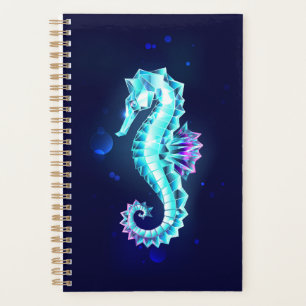 Crystal Ice Seahorse on Blue Background Planner