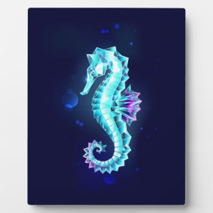 Crystal Ice Seahorse on Blue Background Plaque