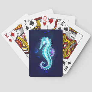 Crystal Ice Seahorse on Blue Background Playing Cards