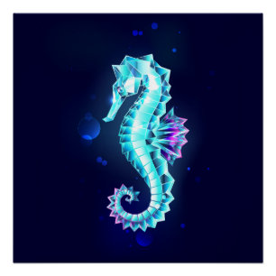 Crystal Ice Seahorse on Blue Background Poster