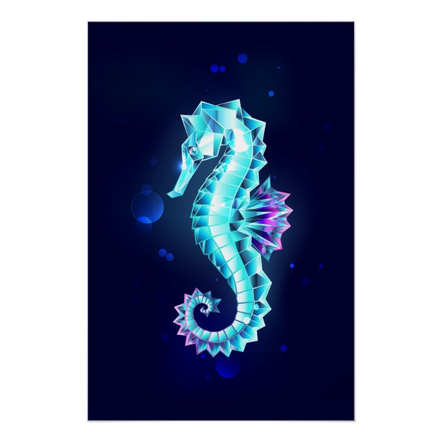 Crystal Ice Seahorse on Blue Background Poster (Front)