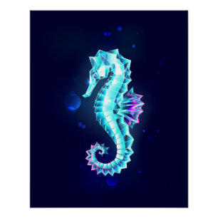 Crystal Ice Seahorse on Blue Background Poster
