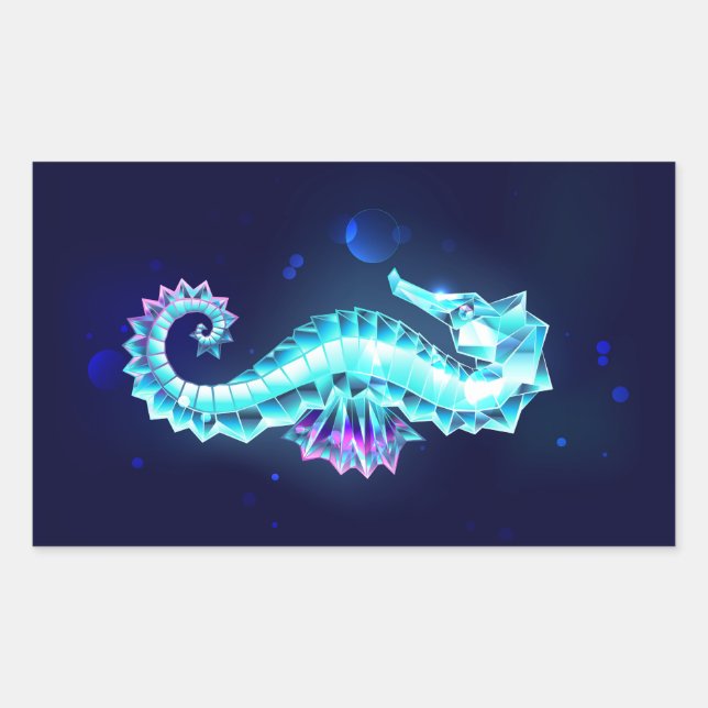 Crystal Ice Seahorse on Blue Background Rectangular Sticker (Front)