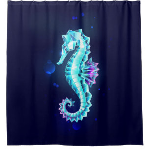 Crystal Ice Seahorse on Blue Background Shower Curtain