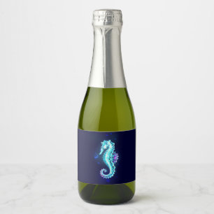 Crystal Ice Seahorse on Blue Background Sparkling Wine Label