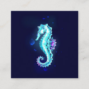 Crystal Ice Seahorse on Blue Background Square Business Card