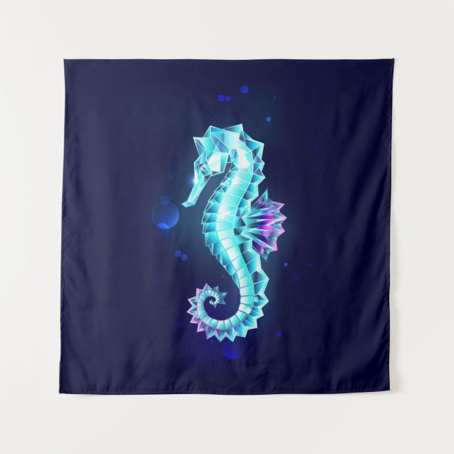Crystal Ice Seahorse on Blue Background Tapestry (Front)