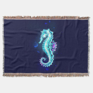 Crystal Ice Seahorse on Blue Background Throw Blanket