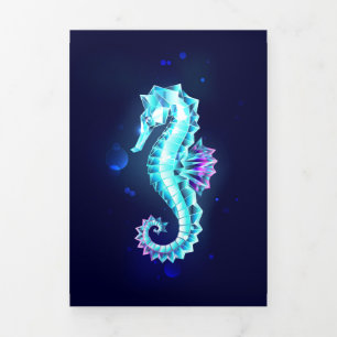 Crystal Ice Seahorse on Blue Background Tri-Fold Announcement
