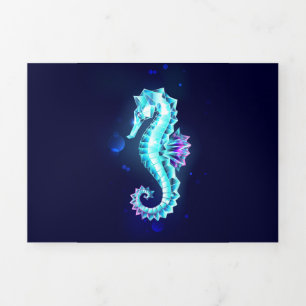 Crystal Ice Seahorse on Blue Background Tri-Fold Holiday Card
