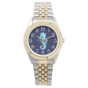 Crystal Ice Seahorse on Blue Background Watch