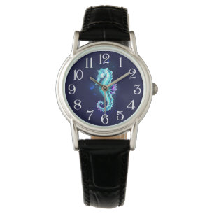 Crystal Ice Seahorse on Blue Background Watch