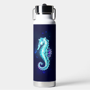 Crystal Ice Seahorse on Blue Background Water Bottle